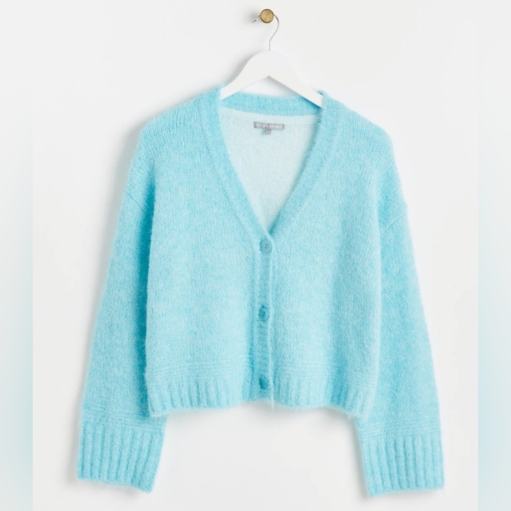 NWT Oliver Bonas Two Tone Knit Blue Cardigan